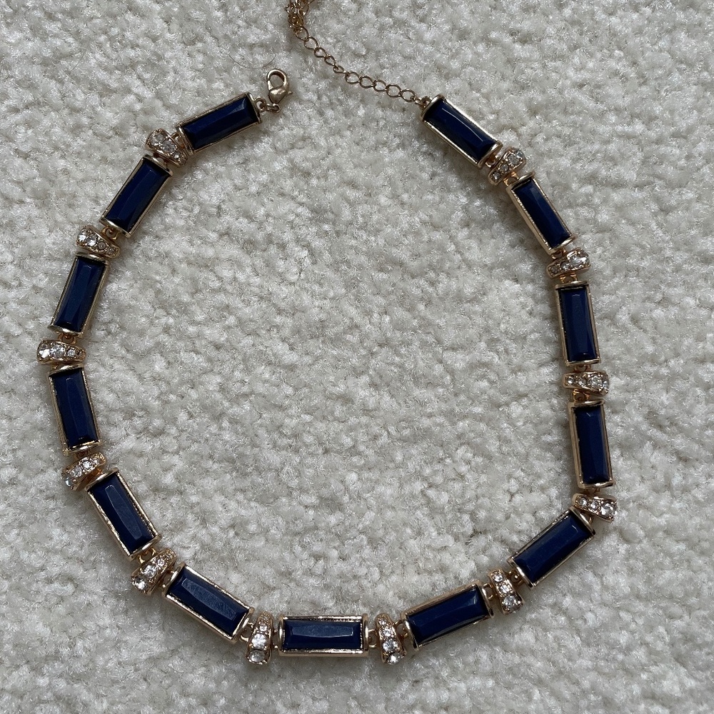 Monet necklace.  Gold,blue